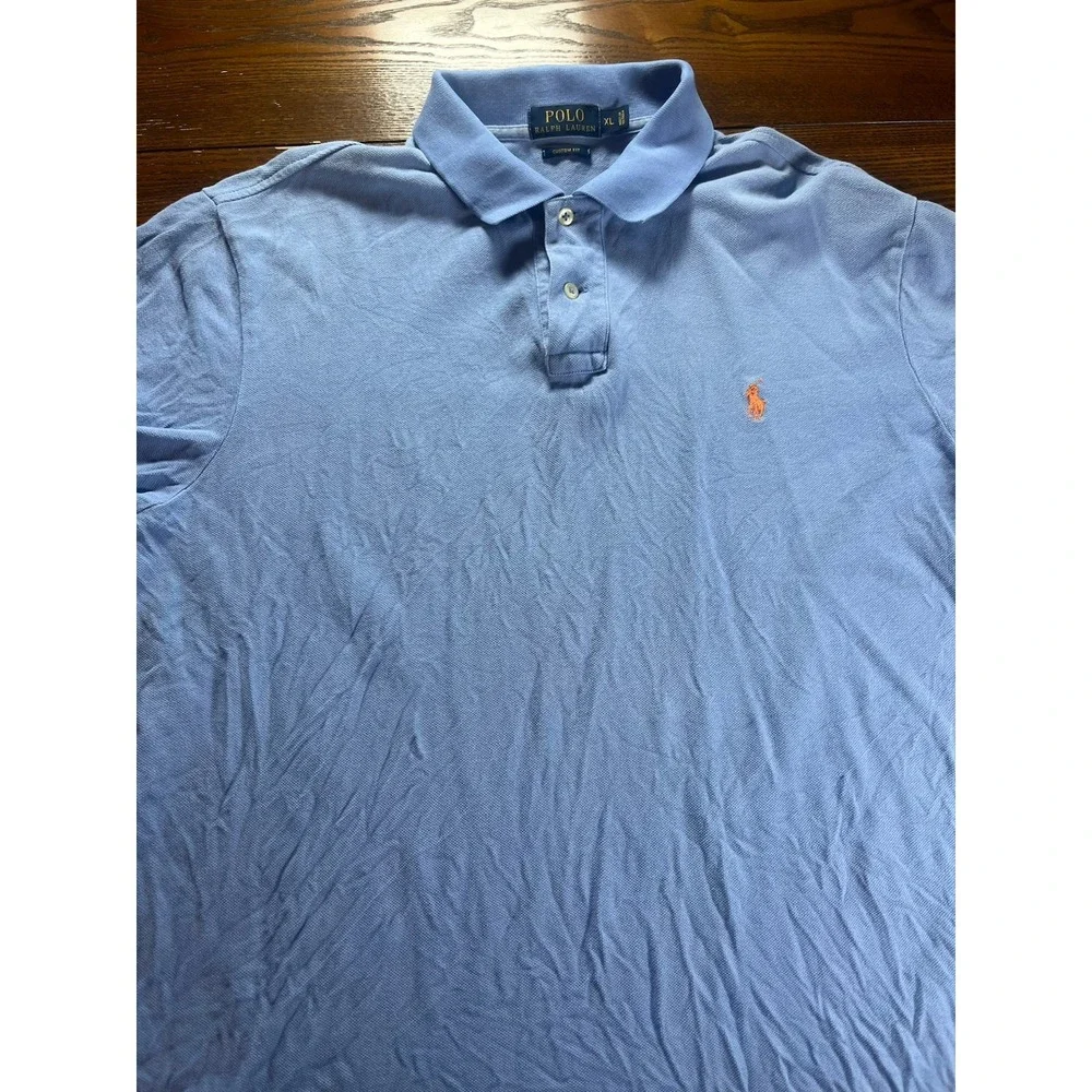 Polo Ralph Lauren Mens XL Blue Short Sleeve Polo Shirt Custom Fit Orange Pony